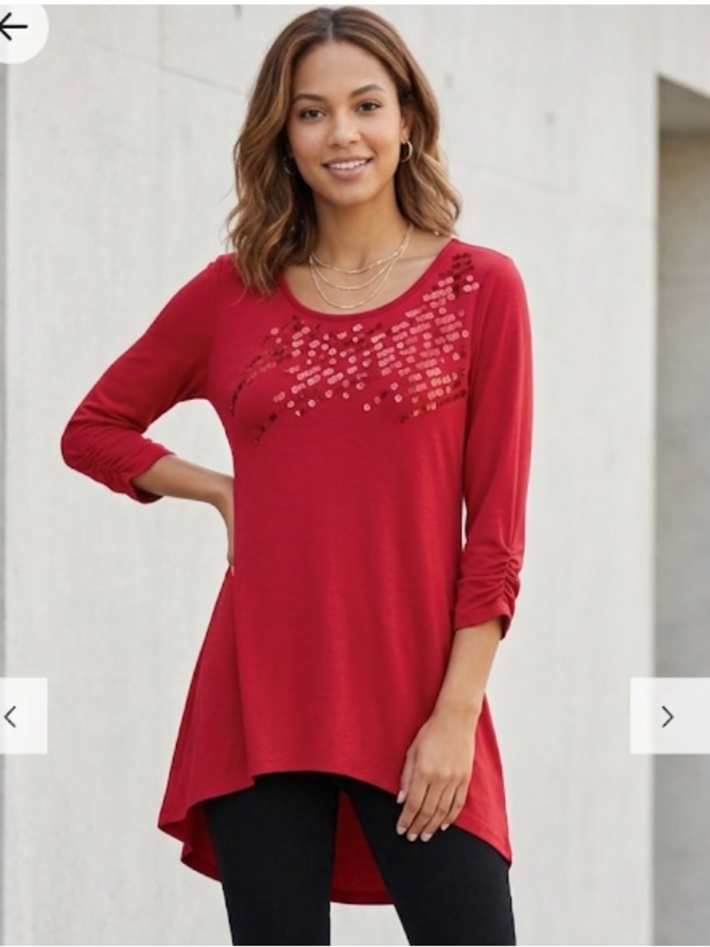 Style & Co Red Asymmetrical 3/4 Sleeve Tunic